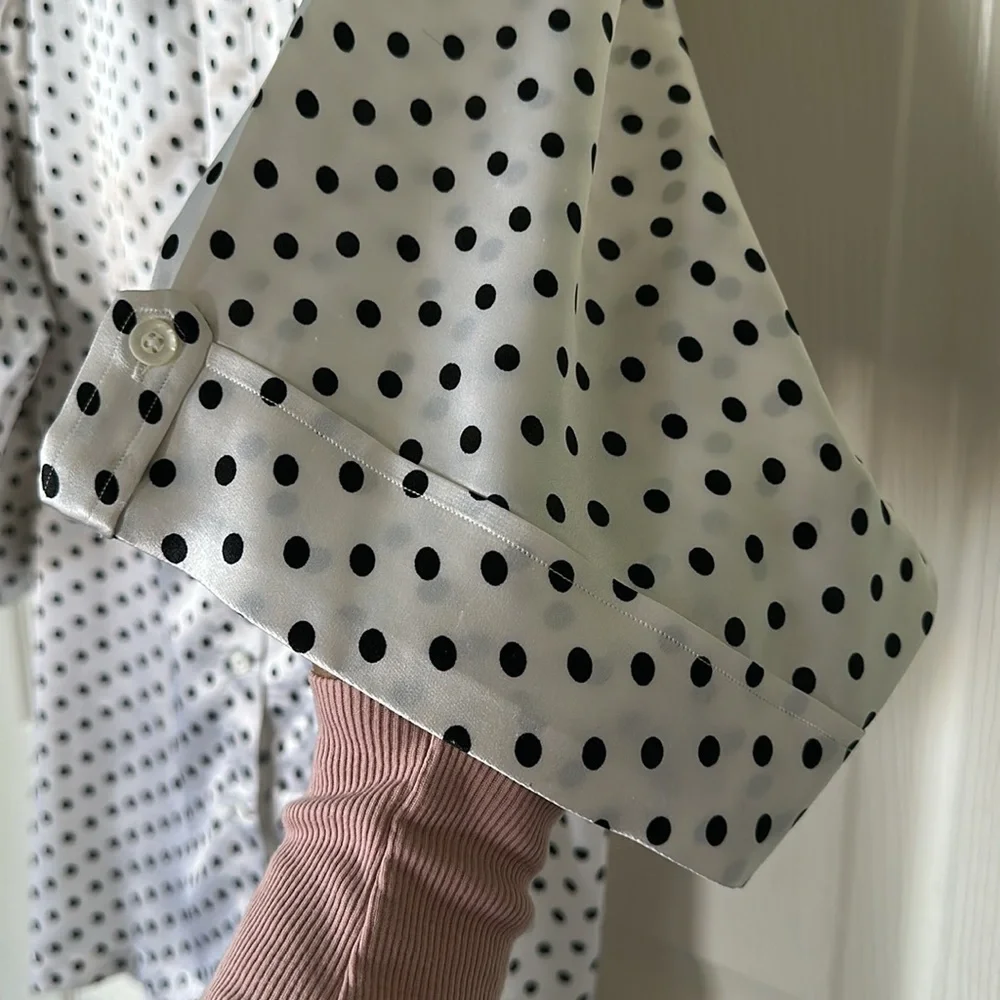 Michael's Custom Clothes White/Black  Polka Dot Silk Night Shirt Size XL NC0133